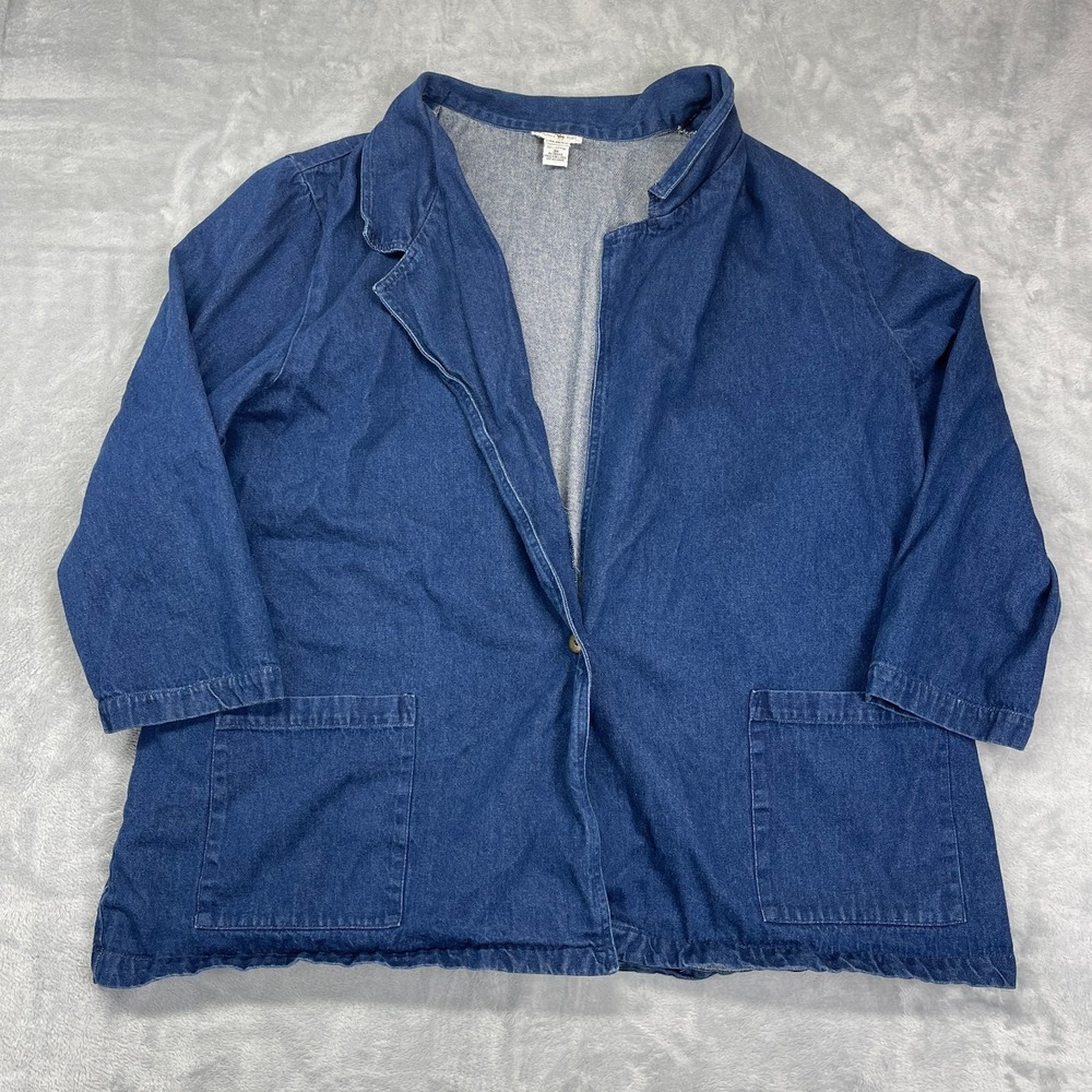 Hunters‎ Run Jacket Womens 3X Blue Denim Long Sleeve Patch Pocket Button Front